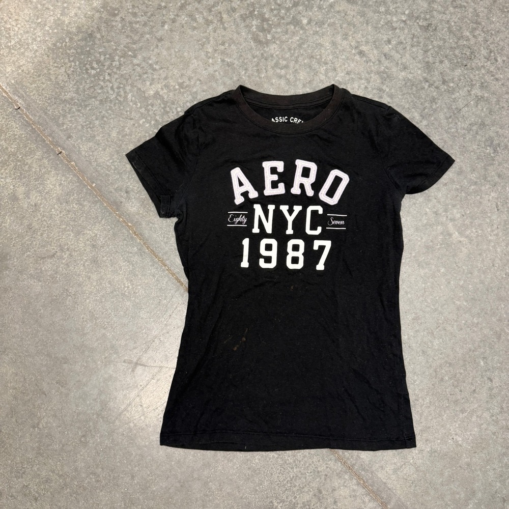 Aeropostale Classic Crew T-Shirt Black Aero NYC 1987‎ Graphic Tee Womens Medium